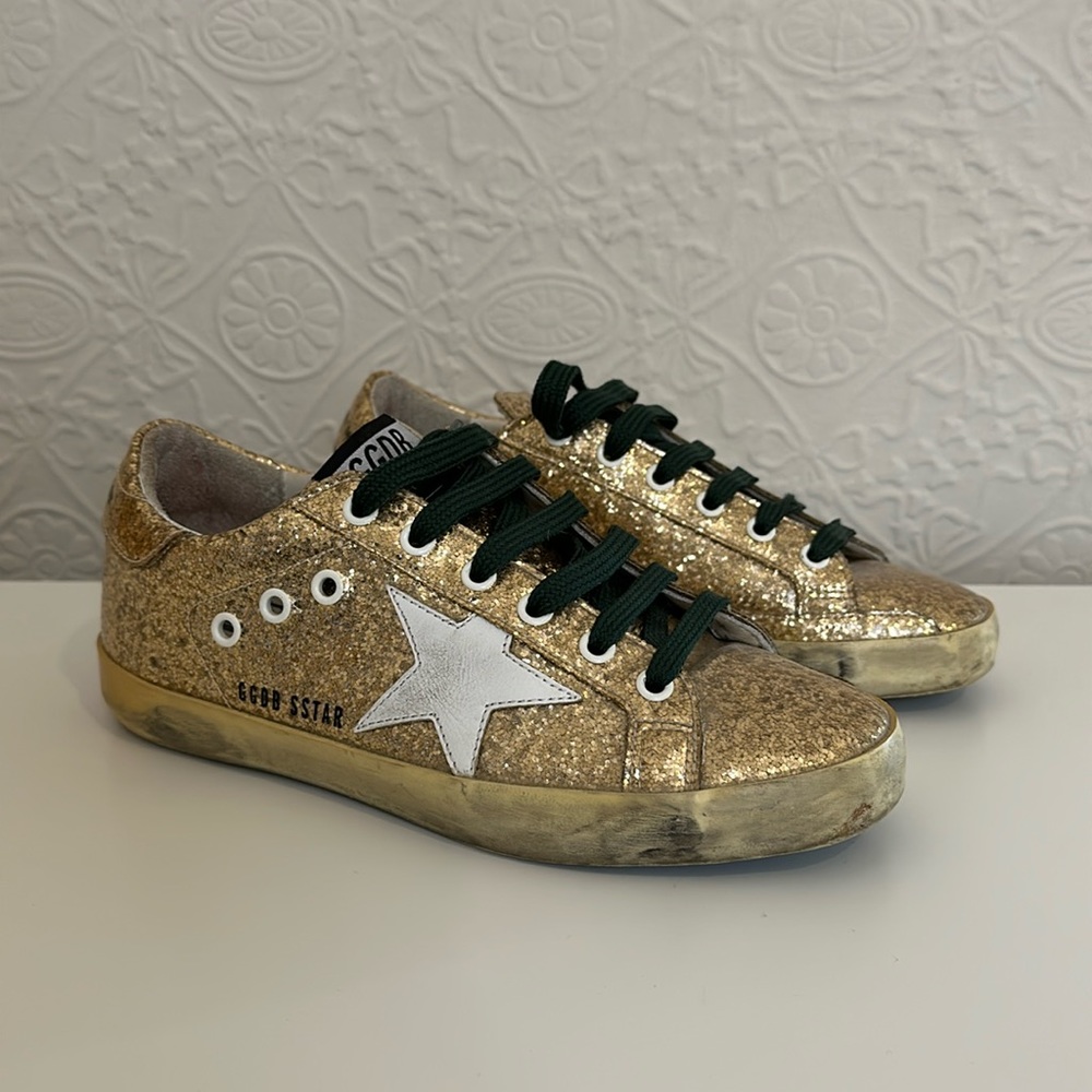 Golden Goose Glitter Gold Holiday Sneakers, Size 36